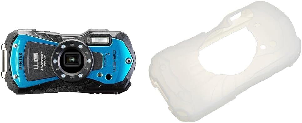 PENTAX WG-90 Blue [Protector Jacket Set] Genuine Waterproof Digital Camera, 39.8 ft (14 m) Waterproof (2 Hours Continuously), 3.6 ft (1.6 m), Shockproof, Dustproof, Cold Resistant to -10°C, Outdoor