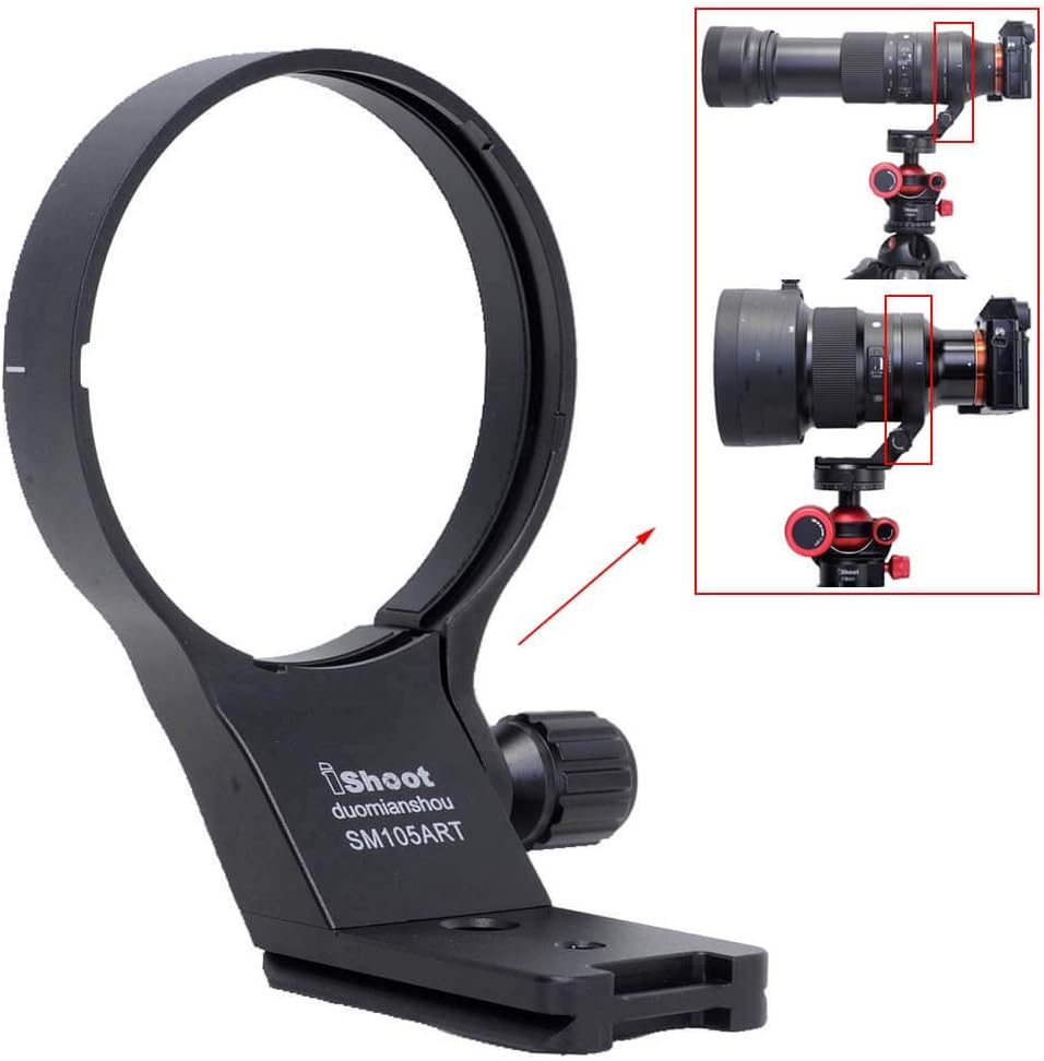 iShoot 82mm Camera Ring Tripod Mount Ring, Lens Support Collar, Lens Bracket Collar, Tripod Socket, Sigma 100-400mm f/5-6.3 DG DN OS & Sigma 105mm f/1.4 DG HSM Art, Bottom Quick Release Plate with 1/4