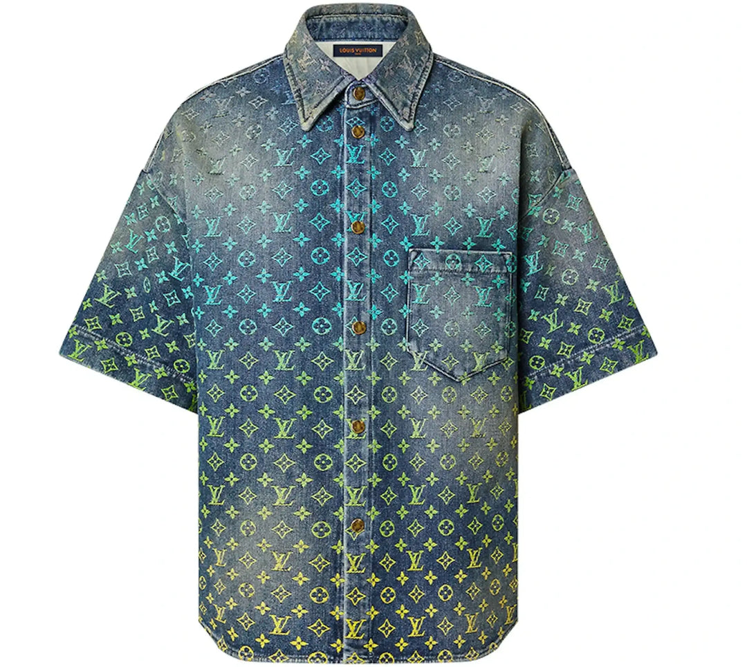 LOUIS VUITTON 'RAINBOW MONOGRAM' SHORT-SLEEVED DENIM SHORT SET