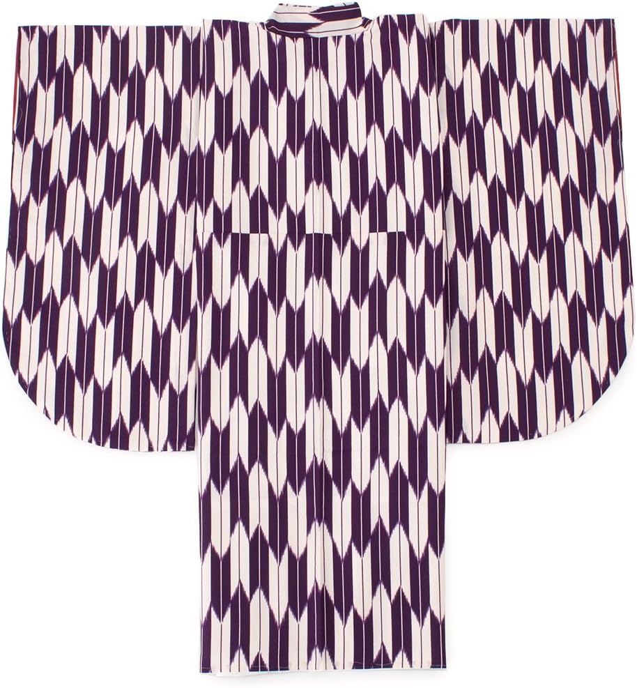 Soubien Two-Shaku Sleeve Kimono for Hakama, Purple, Purple, Pink, Arrow Feathers, Striped, Retro Modern, Small Fur Sleeves, Small Pattern Pattern, Graduation Ceremony, Women's, Tailored, Purple with