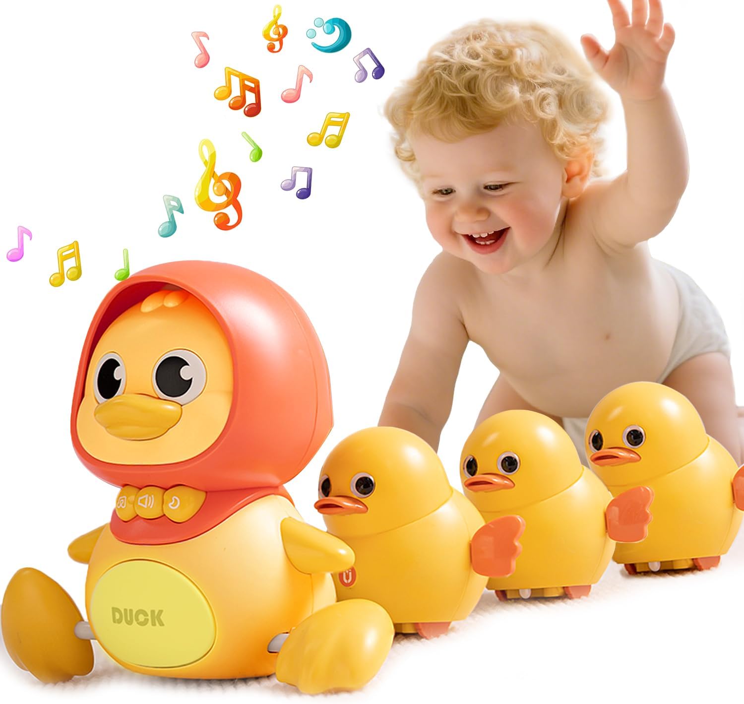 Baby Toy, 0 Years Old, Duck Set of 4, Educational Toy, 1 Year, 2 Years, 3 Years, Birthday Gift, Boys and Girls, Popular, Baby Shower, Music, Light Included (Yellow (1 Mom + 3 Children))