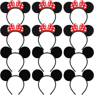 Meleager 12 x Cartoon Mouse Ear Headbands, Hair Accessories for Children and Adults for Birthday Parties, Christmas, Carnival, Halloween, as Gifts