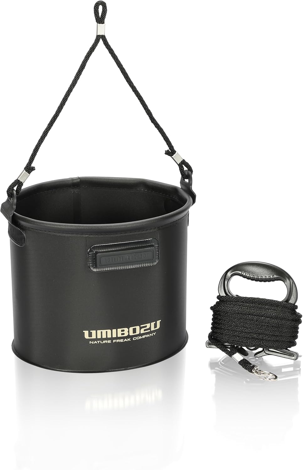 Umibozu Fishing Bucket Backkan Water Pulling Folding 8 m Rope, 7.5 inches (19 cm) / 8.3 inches (21 cm) (Black, 8 cm)