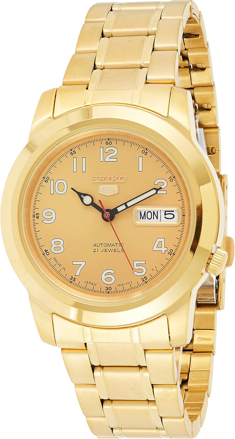 Seiko 5 Automatic Gold Dial Yellow Gold-Tone Men's Watch SNKK38J1, gold-tone, Bracelet Type