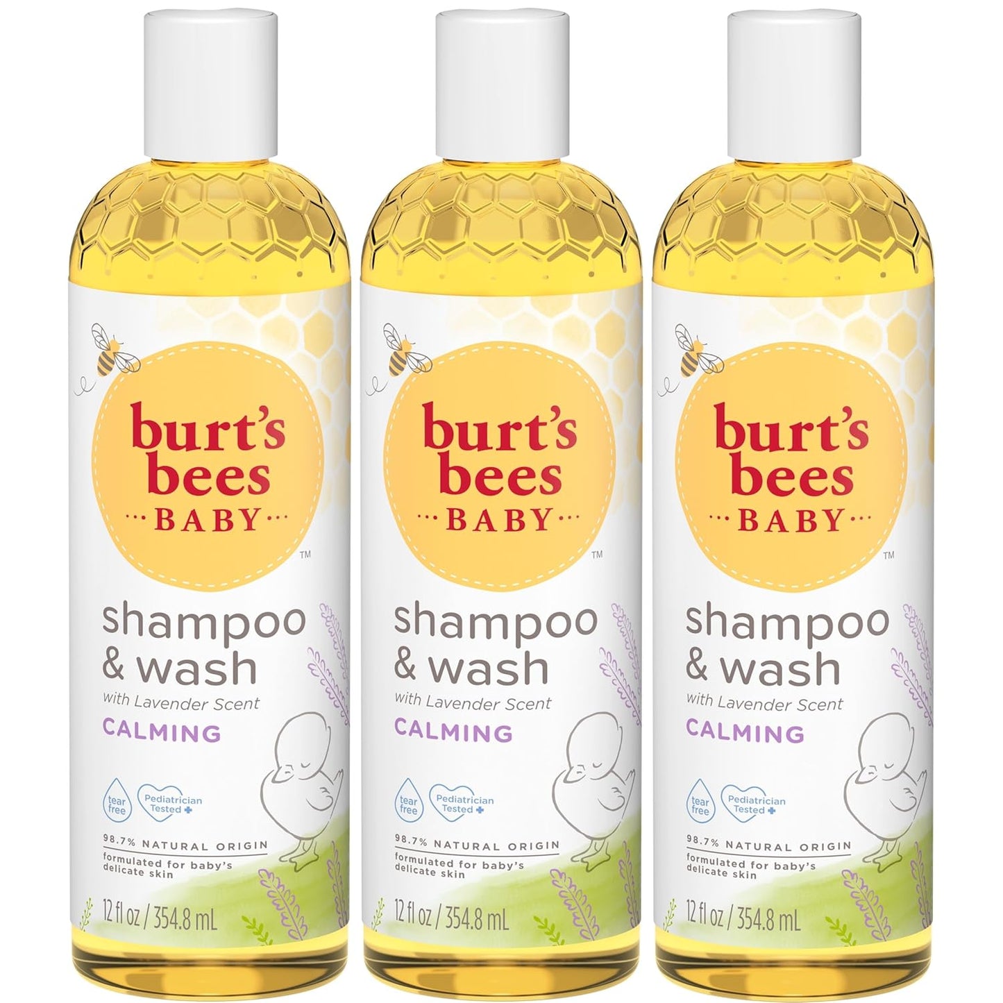 Burt's Bees Champú para bebés y gel de baño con lavanda, jabón calmante sin lágrimas, 98% de origen natural, 12 onzas líquidas (paquete de 3)