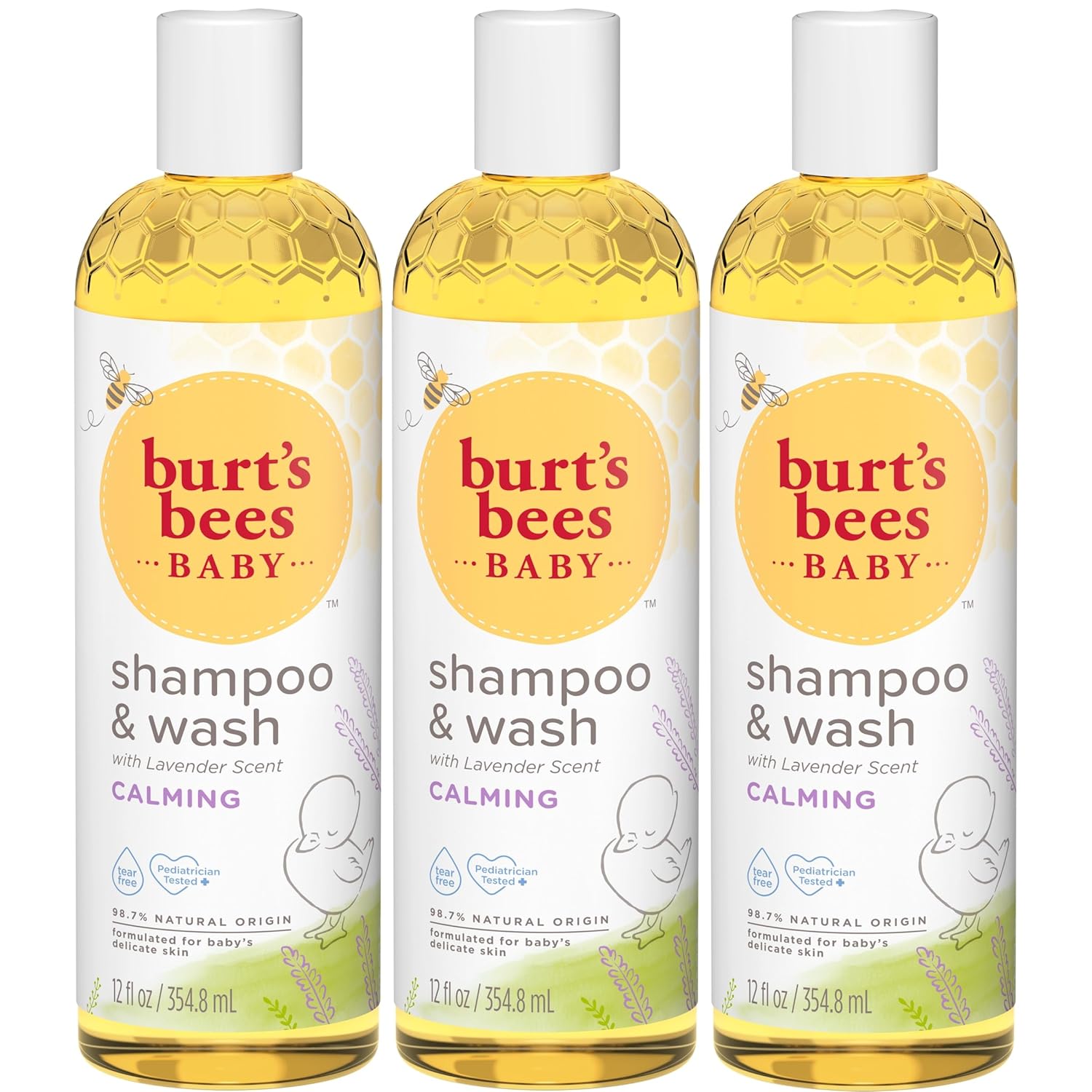 Burt's Bees Champú para bebés y gel de baño con lavanda, jabón calmante sin lágrimas, 98% de origen natural, 12 onzas líquidas (paquete de 3)