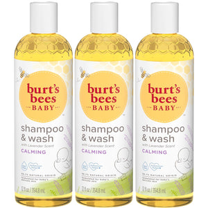 Burt's Bees Champú para bebés y gel de baño con lavanda, jabón calmante sin lágrimas, 98% de origen natural, 12 onzas líquidas (paquete de 3)