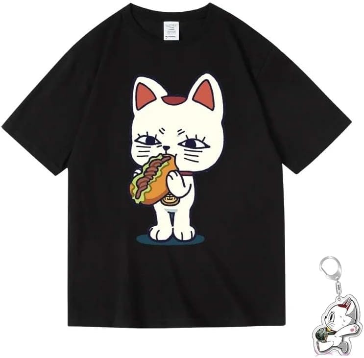 Vioshi Danda Dan Impression T-shirt, Maneki Neko (Beckoning Neko), Round Neck, Inner Shirt, Summer Clothes, Everyday Clothes, Cute, Top, Breathable, Fashion, Loose, Soft, Comfortable, Anime, Unisex
