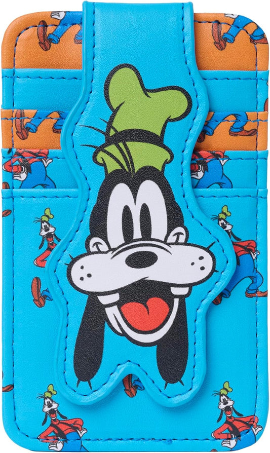 Disney Tarjetero para mujer, delgado y compacto, cartera de crédito, pequeño broche de presión, novedad de viaje, Goofy Azul Naranja | Small