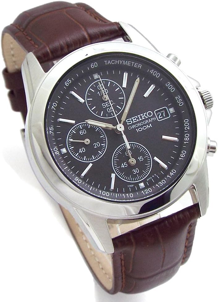 Seiko SND309P1/BR Chronograph Watch, Genuine Leather Strap Set, Genuine Seiko Distributed Product, Black