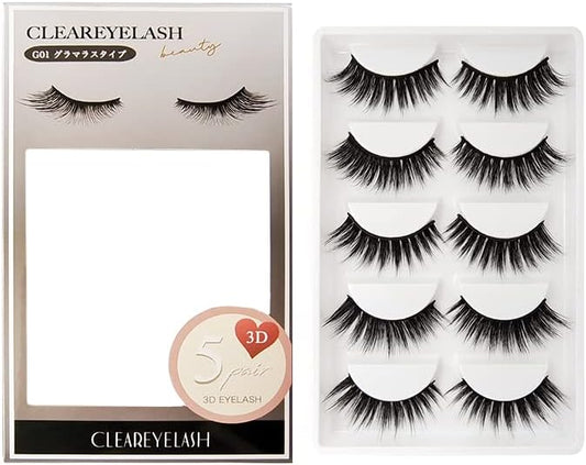 False Eyelashes Long Eyelashes for Stage Use Ultra Dense Recital 3D 5 Pairs (G01 Glamorous Type)
