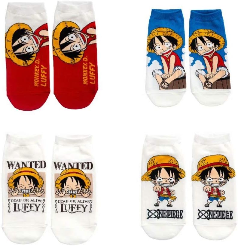 One Piece Socks, Monkey D, Luffy, Ankle Socks, Pirate King Lusuo, Chopper, Takahoe, Women's, Men's, Breathable, Sweat Absorbent, Cotton, 4 Pair Set, 9.1 - 10.4 inches (23 - 26.5 cm), For Work,