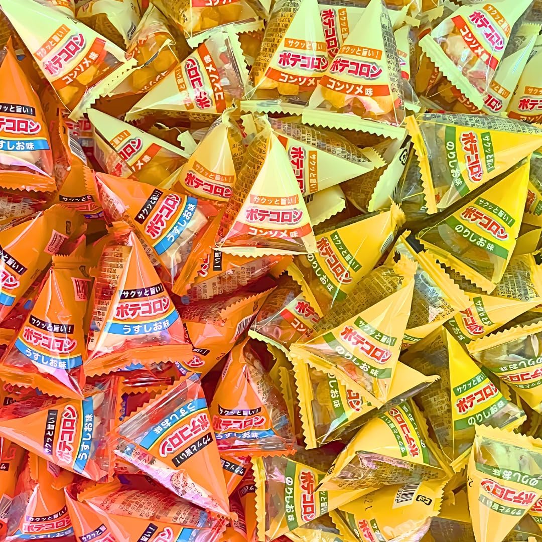 Potato Koron 3 Flavors (Thinner, Comsome, Salt), Total of 90 Pieces, Assorted, Assorted Candy, Individually Wrapped, Japanese Snacks, Large Capacity, Small Bag, Mini Snack