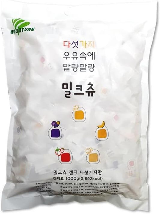HAOLIYUAN Milk Chew Milk Chew 5 Flavors Mixed Candy 2.2 lbs (1 kg), Popular Snack, Fruit Scent, Korean Distribution Version (1 Piece)