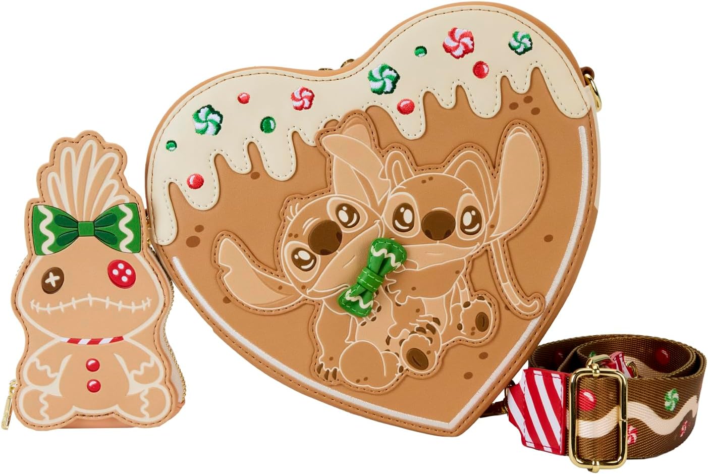 Loungefly Disney Stitch Gingerbread Heart Angel and Stitch Scented Crossbody Bag with Coin Purse, Multi-Colour