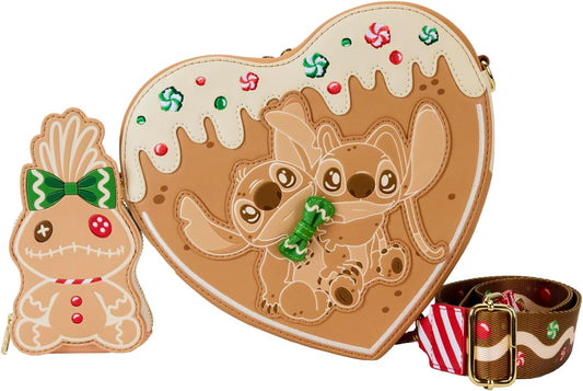 Loungefly Disney Stitch Gingerbread Heart Angel and Stitch Scented Crossbody Bag with Coin Purse, Multi-Colour
