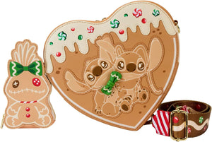 Loungefly Disney Stitch Gingerbread Heart Angel and Stitch Scented Crossbody Bag with Coin Purse, Multi-Colour