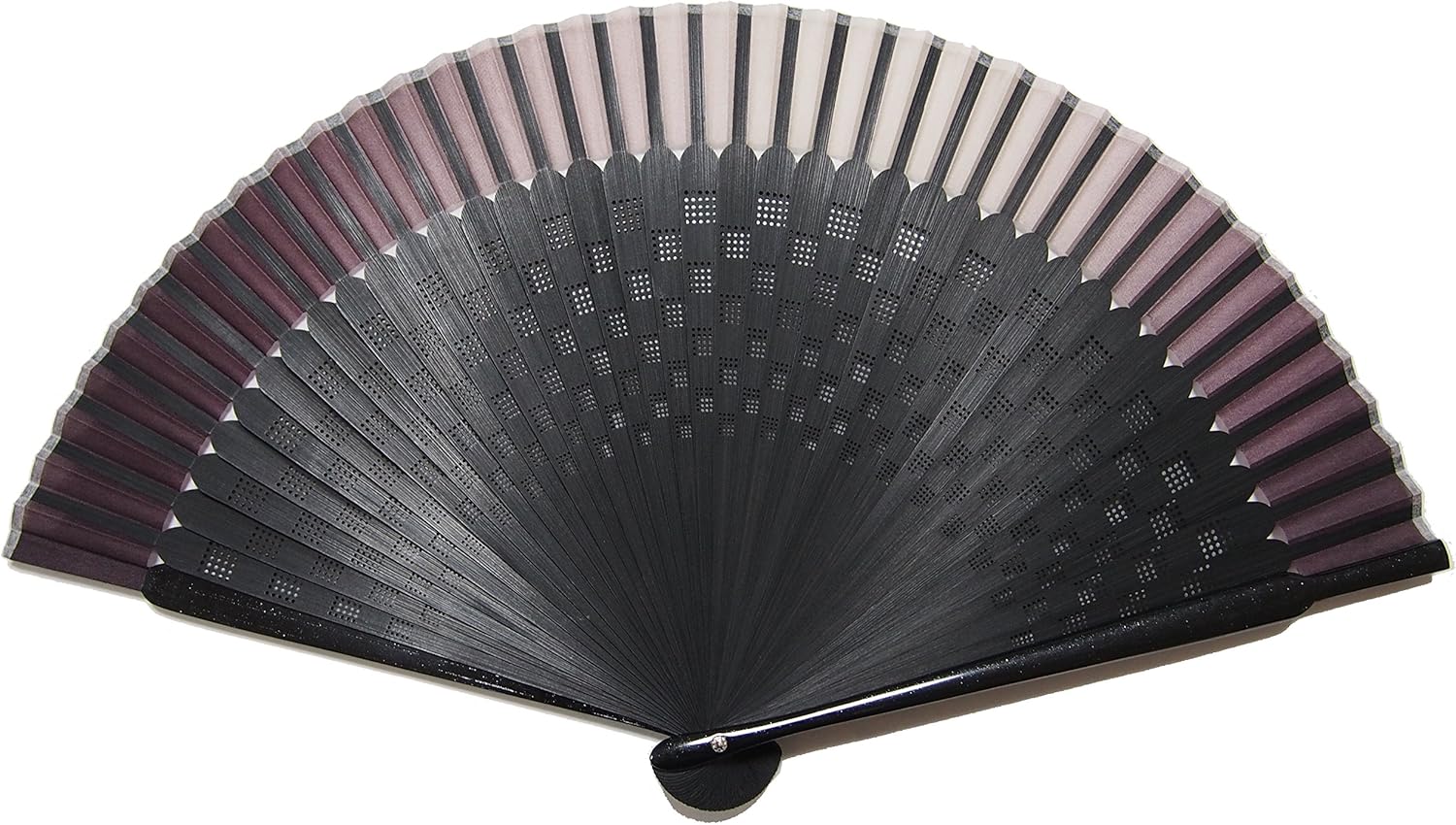 Asahio 169006 Hand Made Handmade, Gentleman Handmade, Short Fabric, Silk Fan, Bone Color, Black Dyed, 8.7 inches (22 cm), 40 Rooms, Middle Bone Laser Processing, Checkered Pattern, Purple