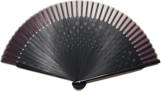 Asahio 169006 Hand Made Handmade, Gentleman Handmade, Short Fabric, Silk Fan, Bone Color, Black Dyed, 8.7 inches (22 cm), 40 Rooms, Middle Bone Laser Processing, Checkered Pattern, Purple
