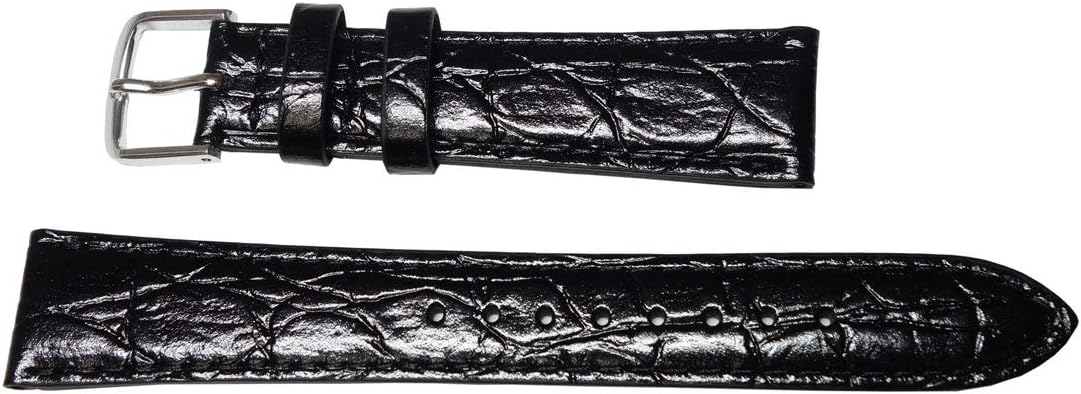 Seiko DX42A Watch Band, 0.7 inches (17 mm), Italian Cowhide Leather, Crocodile Embossed Black, Men's, Classic