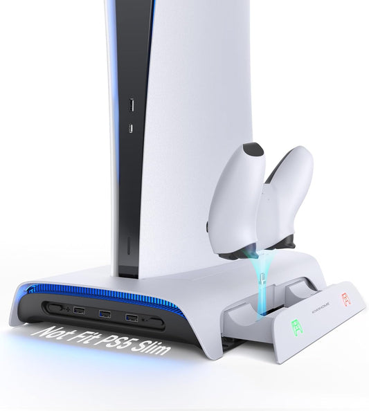 KIWIHOME PS5 Stand, Vertical Stand, Magnetic Charging Version, PS5 Peripheral Devices, RGB Effect, 2 Controllers, Charging Stand, 3 USB Ports, PS5, Cooling Fan, PS5, Stand, Vertical, Compatible with