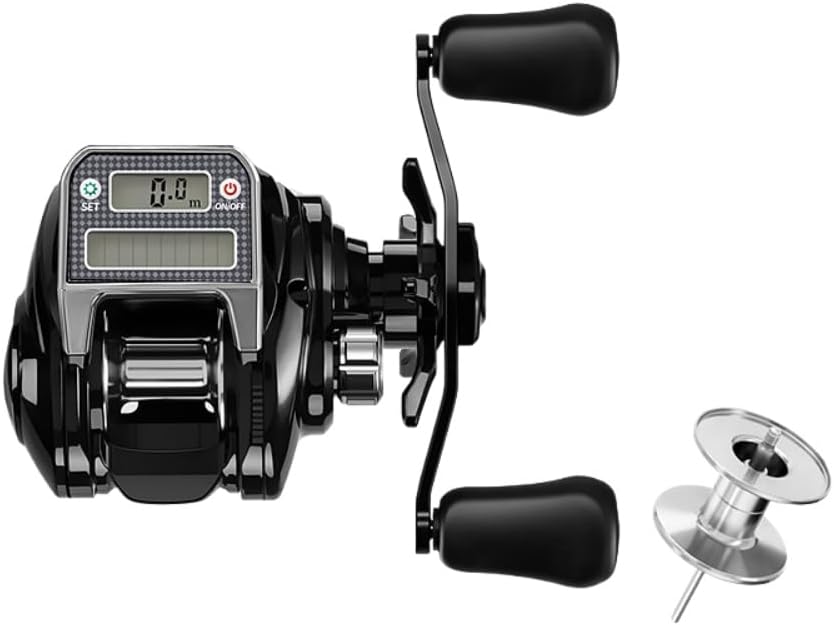 Electric Bait Fishing Reel, Gear Ratio Digital Fishing Reel, USB and Solar Powered, Accurate Line Counter, Bite Alarm Function, 10 Speed 7:3 Gear Ratio, Strong Magnetic Brake, Super Lug Power