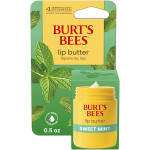 Burt's Bees Mantequilla labial de menta dulce, repara los labios secos, hidratación 24 horas, bloquea la humedad, incluye mantecas de karité y mango, vitamina E rica en antioxidantes, conveniente dispensador de torsión, 0.5 onzas.