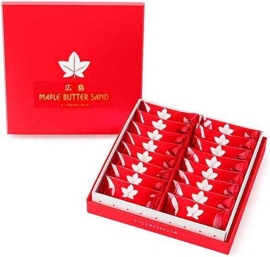 Kaemonoki Maple Butter Sand, 16 Pieces, 1 Box, Hiroshima Maple Butter Cookies, Bakery