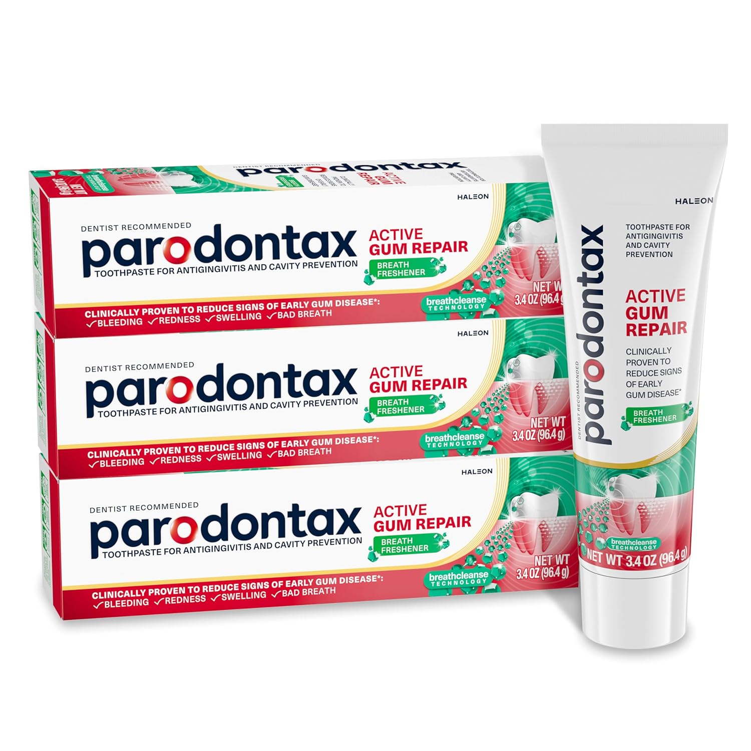 Parodontax Pasta dental para reparación activa de encías y frescor de aliento, 3x3.4 oz