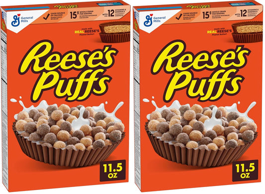 Reese's Puffs, Cereal de mantequilla de maní con chocolate, caja de 11.5 onzas (paquete de 2)