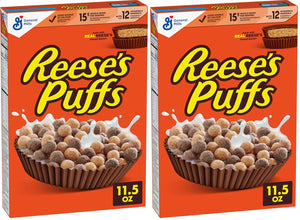 Reese's Puffs, Cereal de mantequilla de maní con chocolate, caja de 11.5 onzas (paquete de 2)