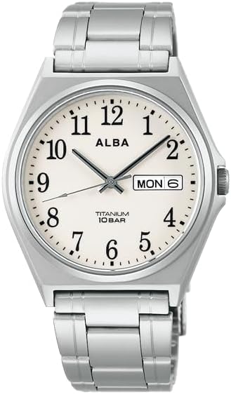 Seiko ALBA Watch, Men's, Women's, Quartz, Stainless Steel, Titanium, Reinforced Water Resistant for Everyday Use, 10 ATM, Analog,, Titanium (AEFJ409), Bracelet Type