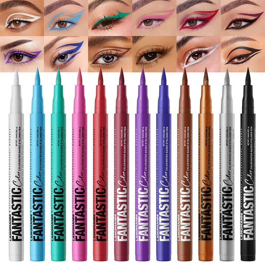 Multicolor Eyeliner 12 Colors Liquid Color Eyeliner, Extra Fine, Waterproof and Sweatproof, Long Lasting, For Beginners - 01# White