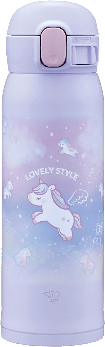 Zojirushi SM-WJ48-VZ Water Bottle, 16.2 fl oz (480 ml), Cute Kids Mug, Easy to Clean, Seamless Stopper, Only 3 Pieces, For Kids, Hot & Cold Insulation, One-Touch Mug, Unicorn Purple