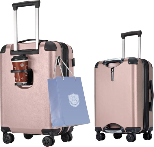 BlueSea BSSC08 Suitcase, Carrying Case, Carry Bag, Carry-on Bag, Grip Function, Expanded Size, 100% PC, TSA Lock, Double Casters with Hook Function, Cup Holder, Silent, Shock Resistant, Ultra