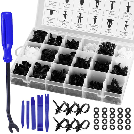 GLISTON 415 Plastic Rivets, 18 Types, Universal Car Fender, Bumper Clip, Interior Peel Off Set, Push Rivet Nylon, Bumper, Fastener, Fender, Fastener, Push Trim Clip, Compatible with Toyota, Nissan,