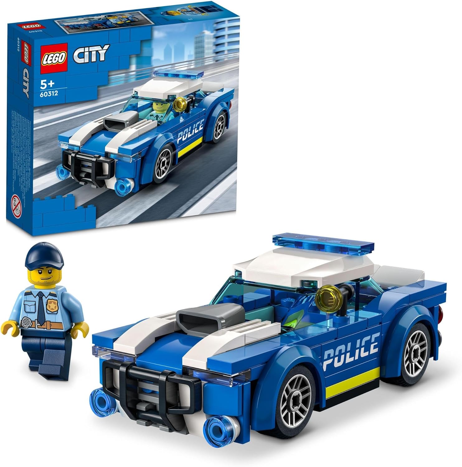 LEGO City Police Car Toy, Building Blocks, Educational Toy, Birthday Present, For Boys and Girls, Ages 5, 6, 7, 8, City Building, Patrol Car, Police, Vehicles, Cars, Mini Car, 60312