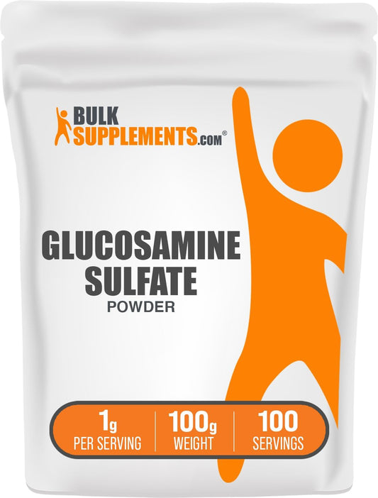 BulkSupplements.com Glucosamine Sulfate Powder - Glucosamine Supplement, Glucosamine Powder - for Joint Support, Gluten Free, 1000mg per Serving, 100g (3.5 oz) (Pack of 1)