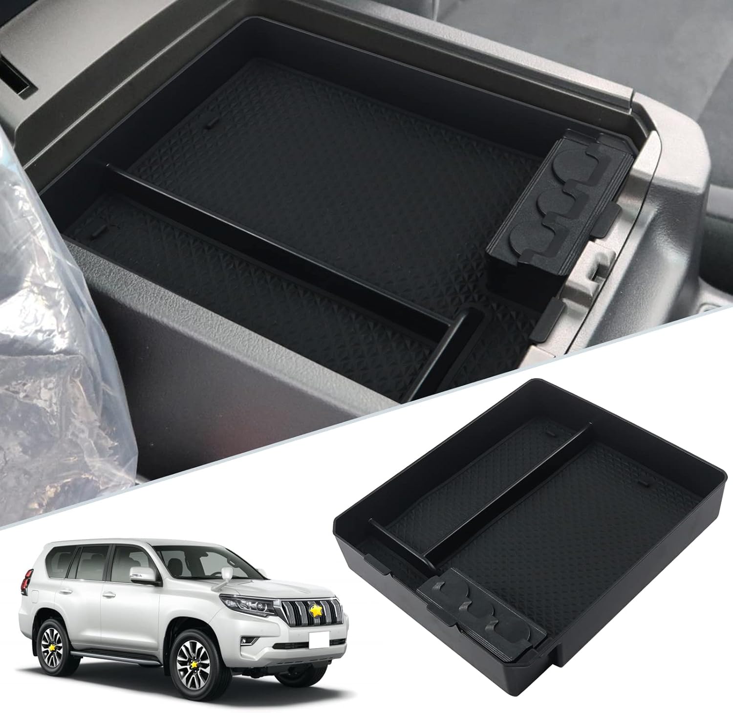 SKTU Toyota Land Cruiser Prado, 4th Generation, Built-In Console Box, Storage Tray, With Rubber Mat, Small Items, Coin Case, Easy Installation, Custom Parts, Anti-Slip, For Land Cruiser Prado, Noise
