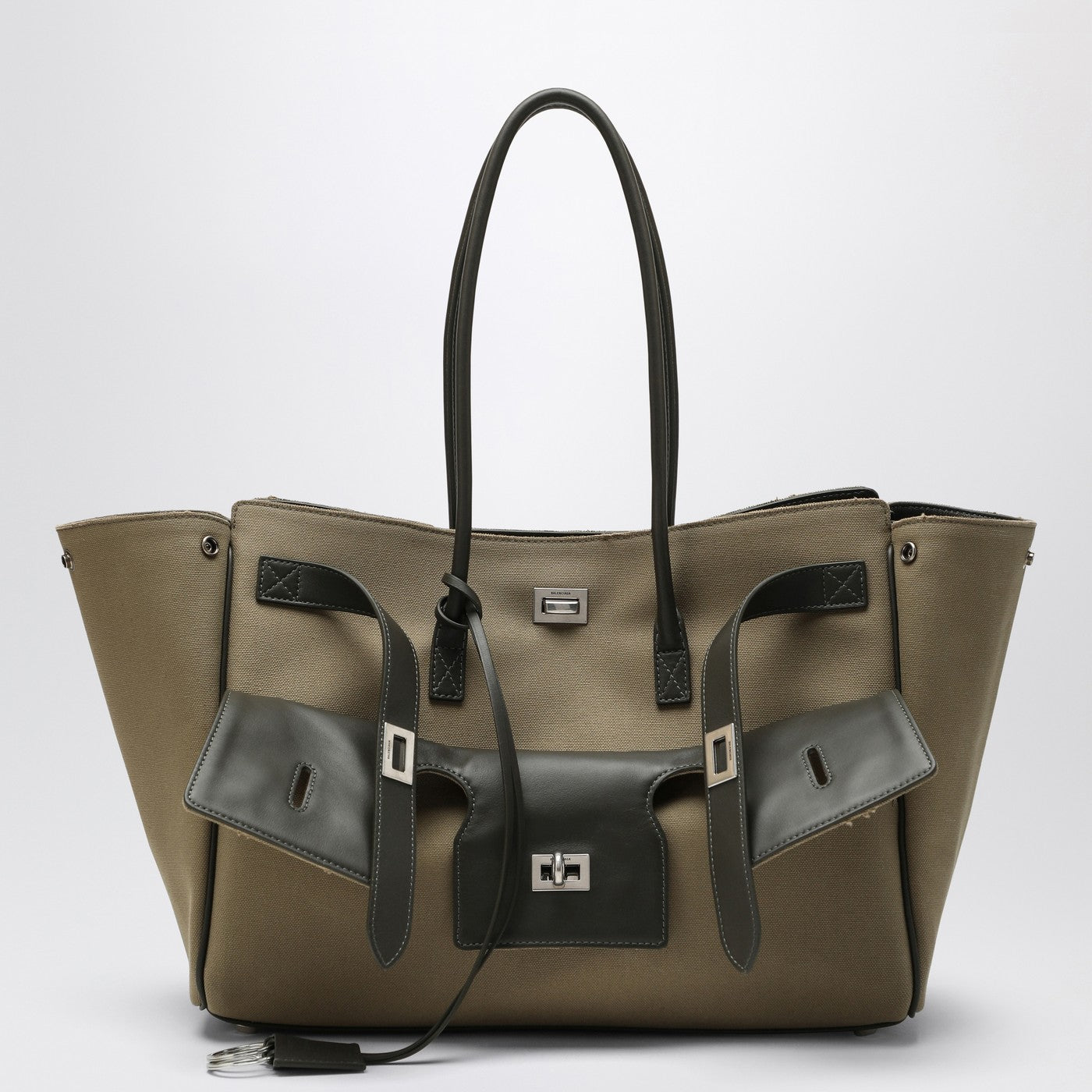Balenciaga バレンシアガはカーキキャンバスのすべてのベルエアメディアバッグを運ぶ - Image 1