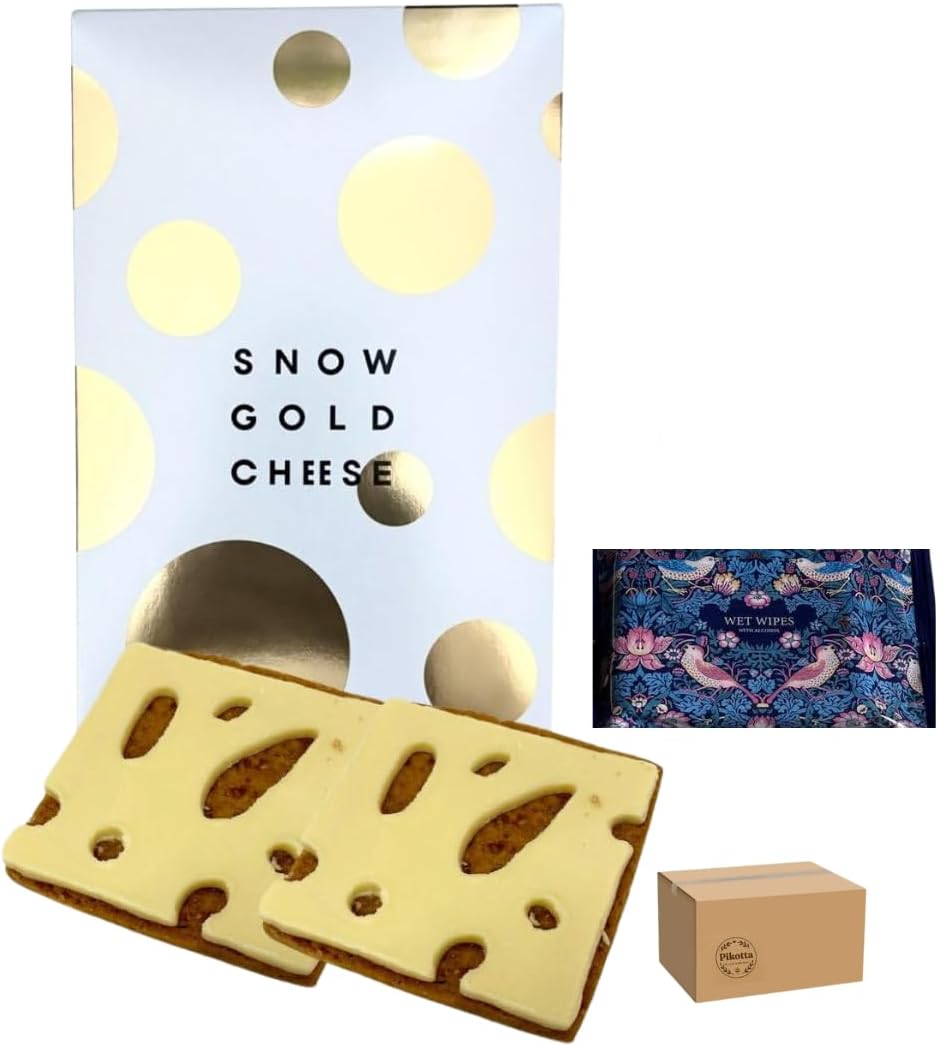 Pikotta Snow Gold Cheese, 8 Pieces, 1 Box, Hokkaido Paper Crafting Wet Tissue Set, Hokkaido, Souvenir, White Chocolate, Mother's Day, Father's Day