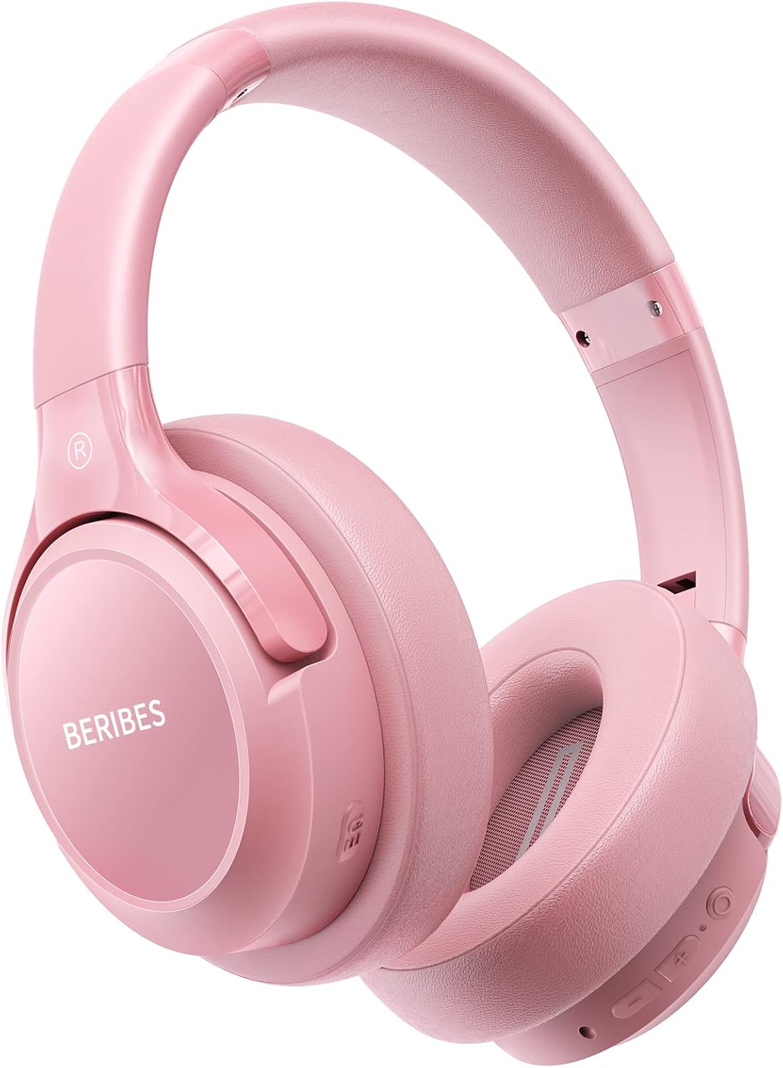 BERIBES Headphones Bluetooth 65 Hours Playback 6 EQ Modes Wireless Headphones Weighs Only 180g Comfortable Fit HD Built-in Mic Headphones HIFI Stereo... (Powder)