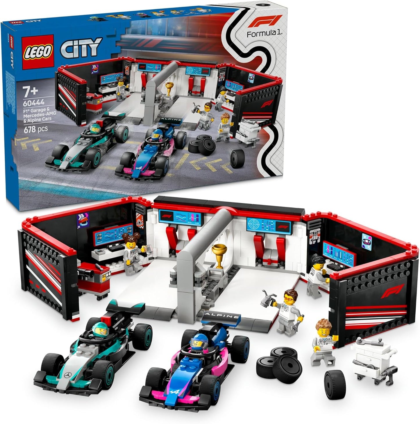 LEGO City F1(R) Mercedes-AMG & Alpine Race Car Garage Toy, Present, Birthday Gift, Building Blocks, For Boys, Girls, Children, Ages 7, 8, 9, Elementary School Students, Vehicles, Cars, Model Cars