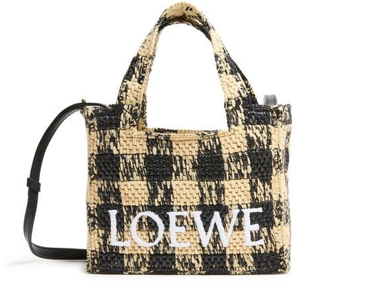 LOEWE Font Gingham mini raffia tote bag - Image 1