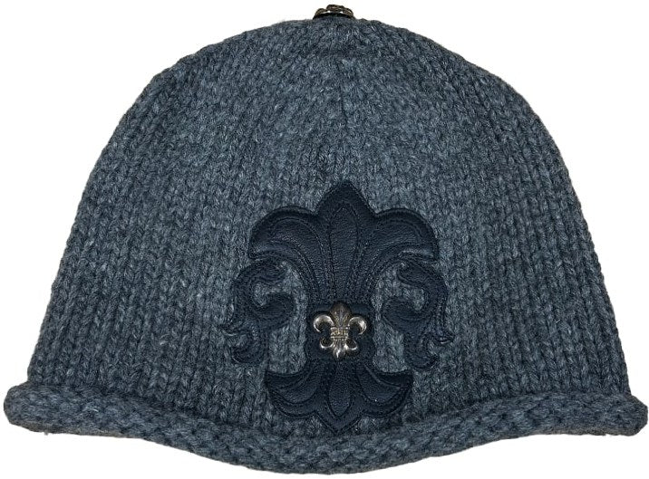 CHROME HEARTS 'FLEUR DE LIS' CASHMERE KNIT SILVER FLEUR GREY BEANIE