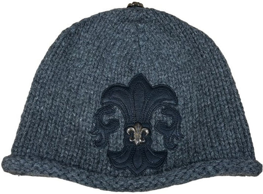 CHROME HEARTS 'FLEUR DE LIS' CASHMERE KNIT SILVER FLEUR GREY BEANIE