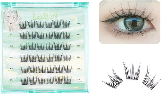 False Eyelash Parts, 6 Pairs 0.05 mm Extra Fine Axis, Transparent Axis, No Adhesive, Reusable, Natural, Beginners, Lightweight, Thin Makeup, Everyday Use, Office Lady, Suitable for Students (S-001)