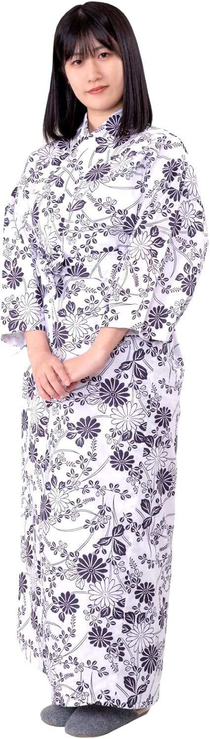 Ai Indigo Women's Gauze Yukata, Color, Made in Japan, 100% Cotton, Double Layered Gauze with Obi, Ryokan Yukata
