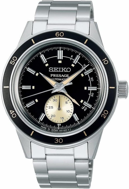 Seiko Watch PRESAGE Style 60's Mechanical Men's, Model: Power Reserve / Case: Silver / Dial: Black, 1 piece, Model with power reserve function