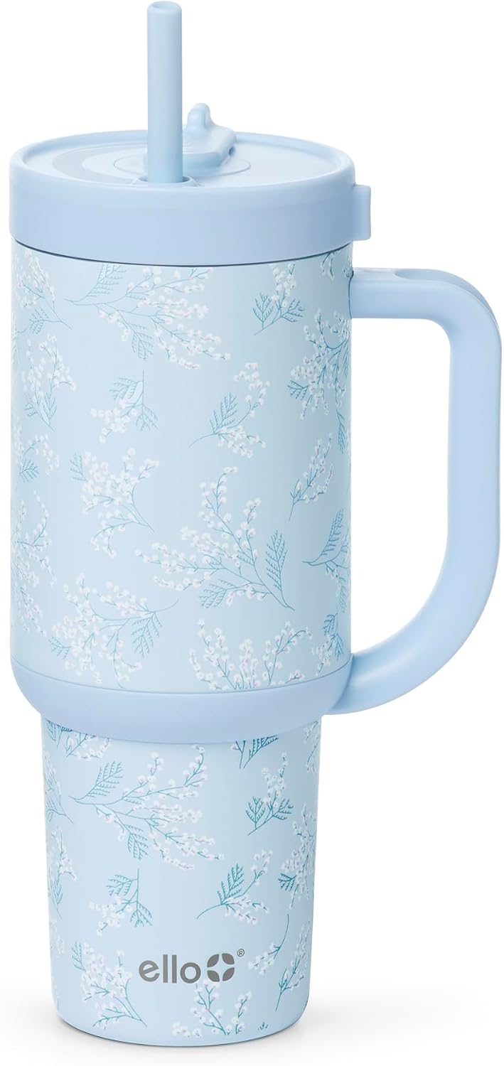 Ello Oasis - Vaso de 30 onzas con asa y pajita retráctil | Taza reutilizable de acero inoxidable aislada 100% a prueba de fugas, regalos para adolescentes, mujeres y hombres | Mantiene el frío durante
